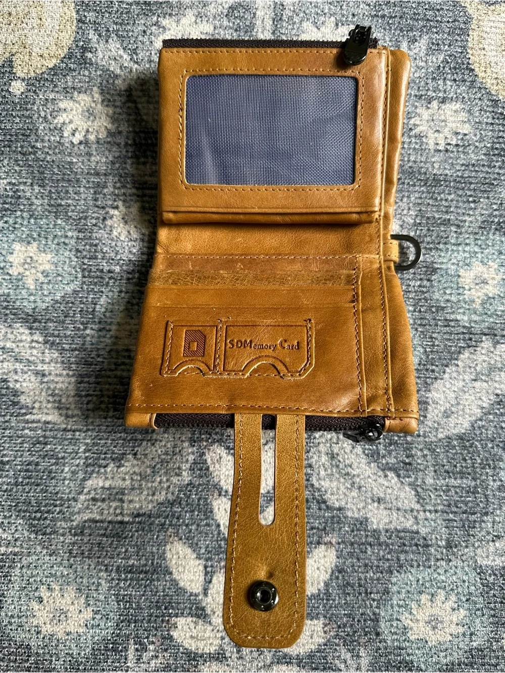 Bullcaptain Tan Leather Compact Zip Wallet with Key Ring